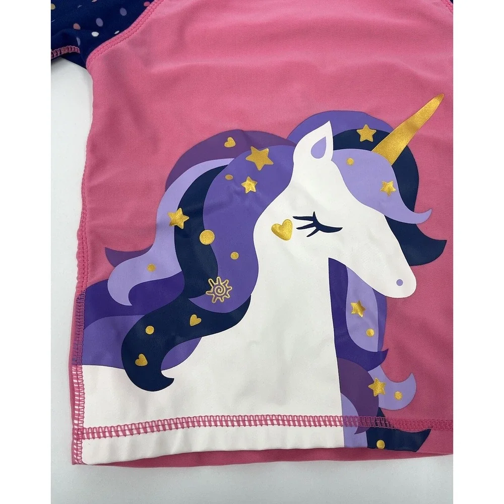 UV Skinz Girl's Size 3T Rash Guard Short Sleeve Sun Swim Beach Shirt Unicorn